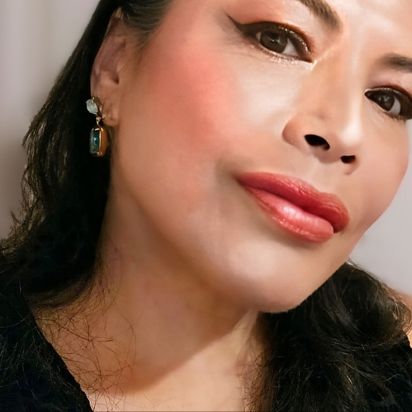 Superior Minimalist Frosty Blue Crystal & Glass Drop Gold Plated Earrings - Picture 9 of 10